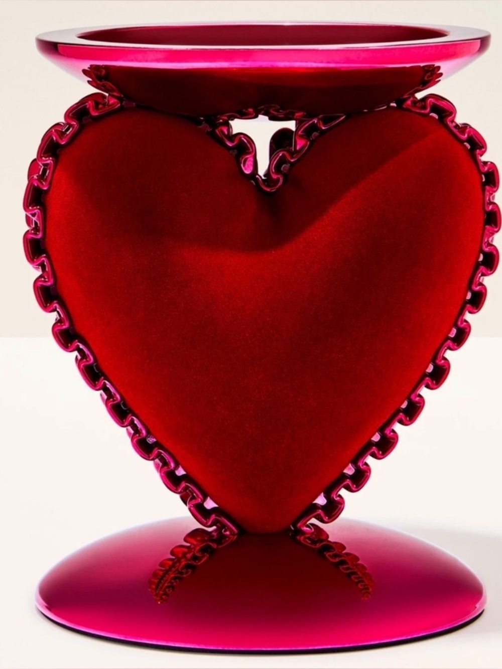 Bath Body Works Ruffled Red Heart Cushion Elegant Candle Holder Pedestal New